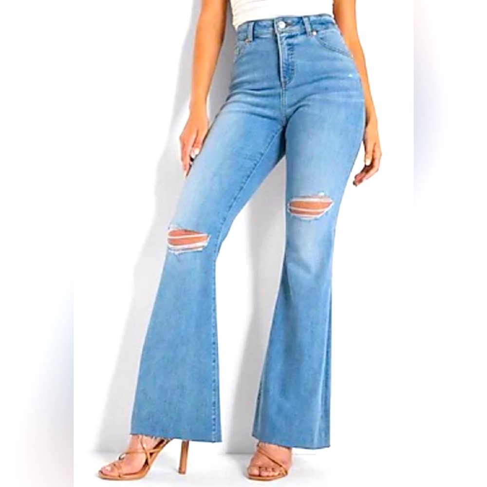Express distressed bellbottom jeans